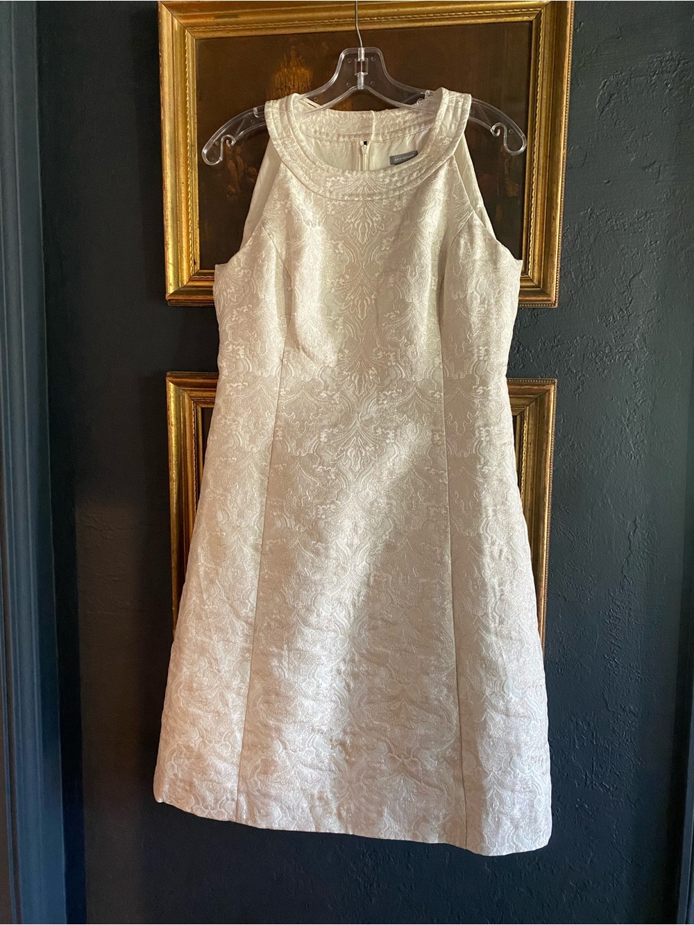 Ann Taylor Ivory Floral Jacquard A-Line Dress